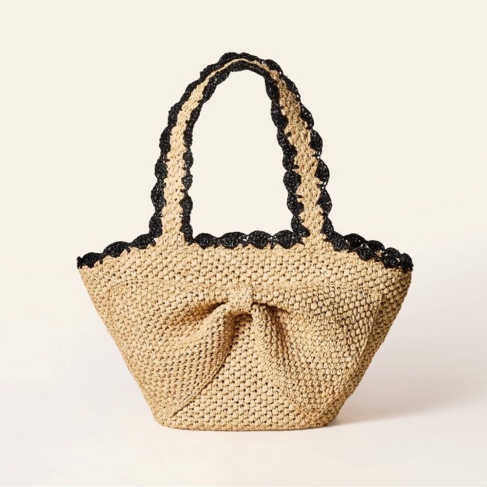 BRAND NWT Raffia Bow Woven Tote Bag with Black Trim - kate spade x Target